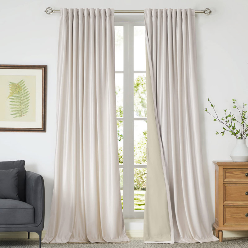 Ivory Velvet Blackout Curtains with Rod Pocket and Back Tab, 96 inch