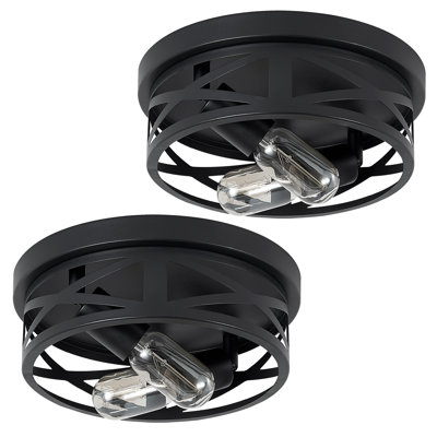 2-light Black Industrial Flush Mount Ceiling Light Fixtures 2pack