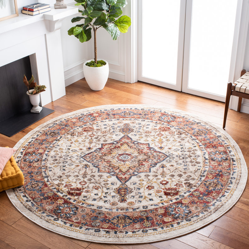 Tapis performance oriental Broomhedge Bijar, Rond 6 pi 7 po, Ivory/Rust