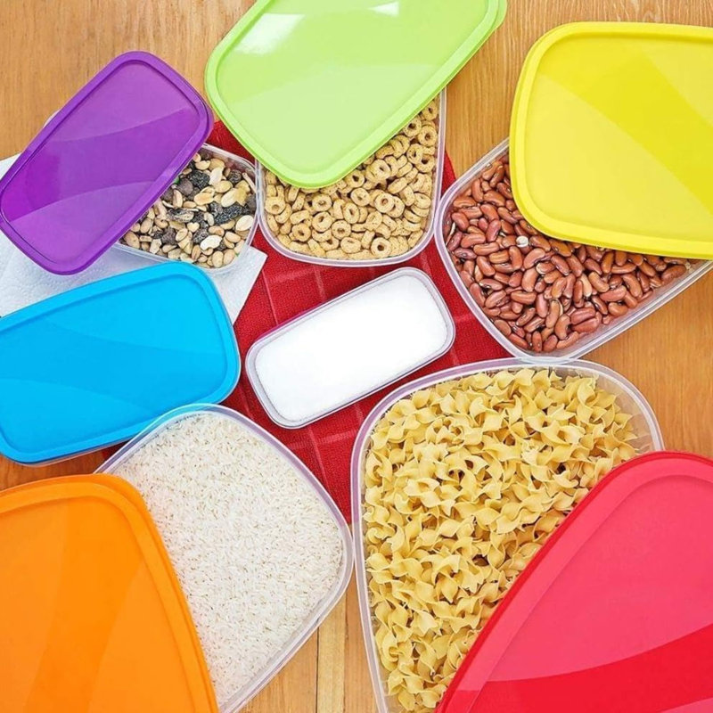 Belfry Kitchen Set Of 7 Pcs Rectangle Food Storage Containers Air Tight Plastic Food Storage Box With Rainbow Lids