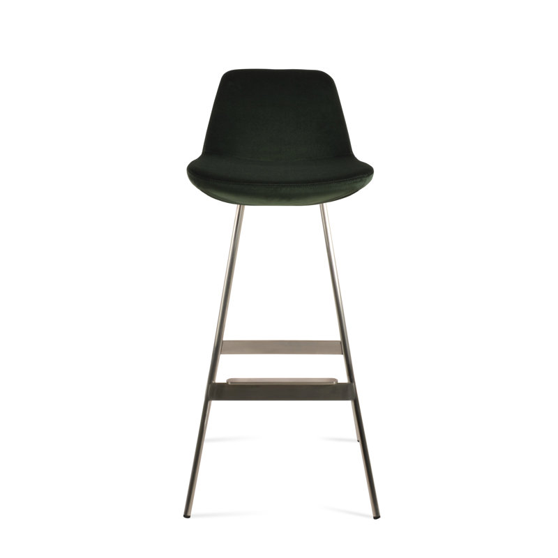 Tabouret Pera Balat, Velours vert foncé, Acier Inoxydable, Tabouret de comptoir (siège d'une hauteur de 24 p