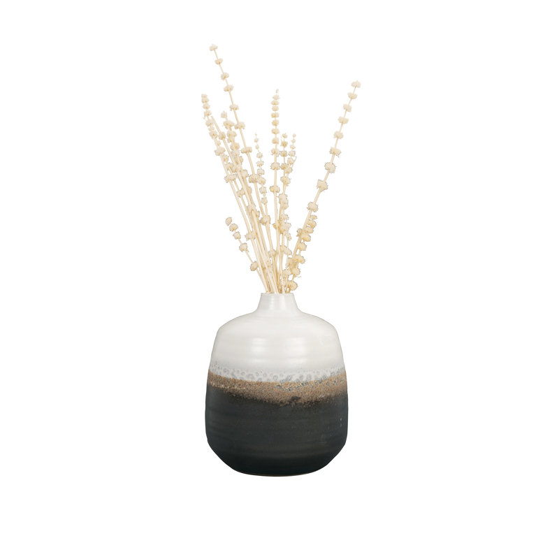 Ceramic Vase with Reactive Glaze and, 7.5" H x 6.25" W x 6.25" D
