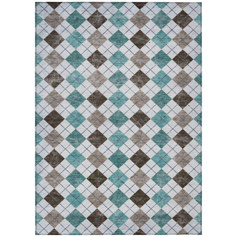 Machine Washable Indoor/Outdoor Leavittsburg ACN2237 Geometric Rug, Rectangle 10' x 14'