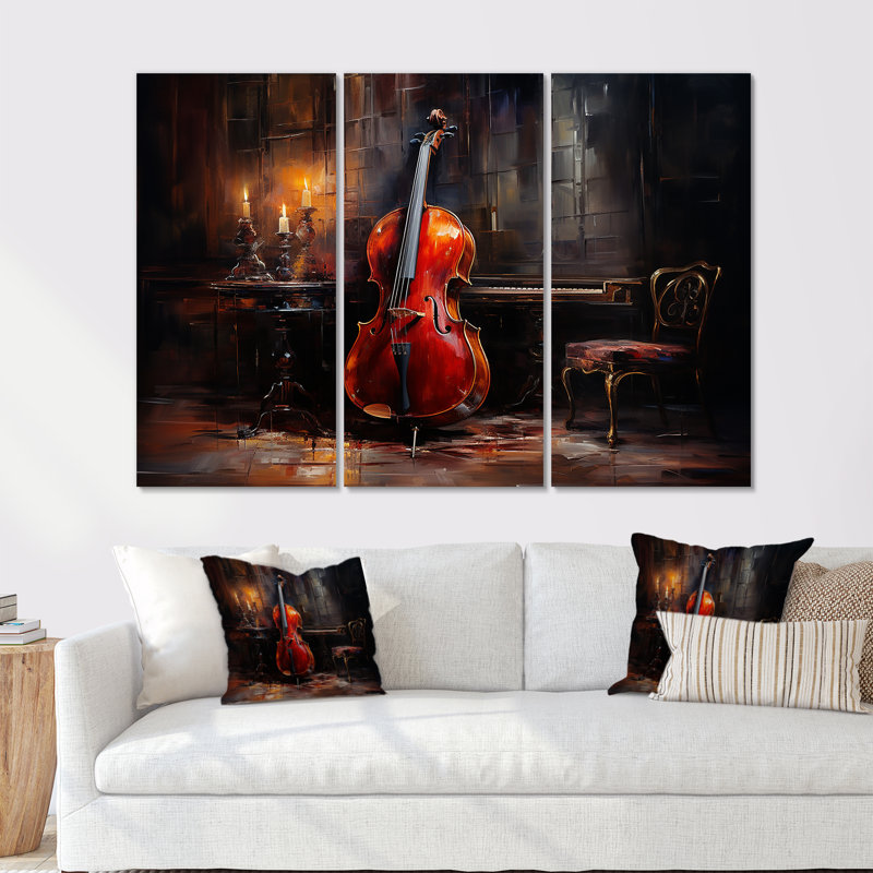 «Cello Charisma Deep Burgundy I», ensemble de reproductions d'art mural musical, H 32 po x l 48 po x P 1 po