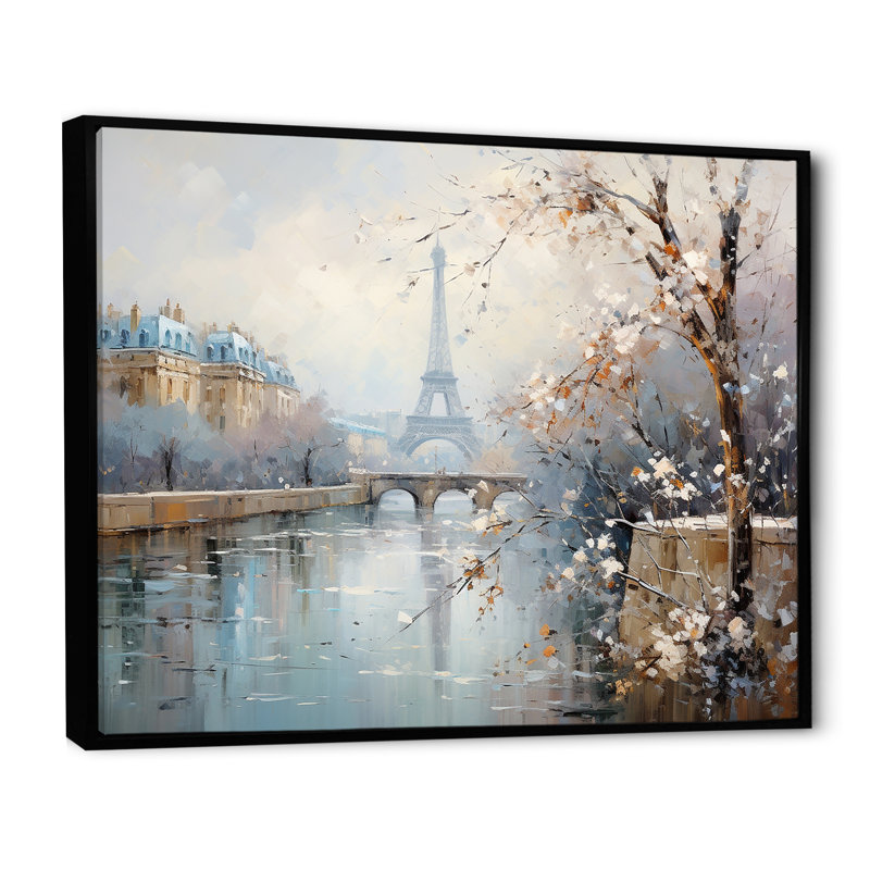 Hiver Paris, Tour Eiffel, charme de ville I - Paris, art mural, Cadre flottant noir, H 30 po x l 40 po x P 1,5 po