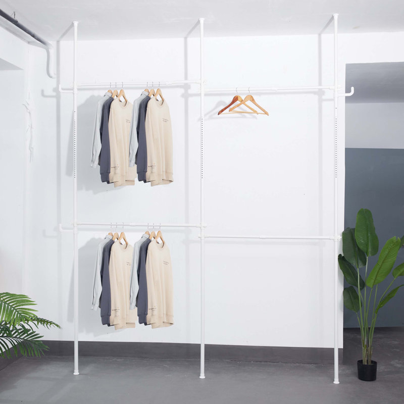 Shontia Metal Adjustable Industrial Pipe Clothing Rack, White