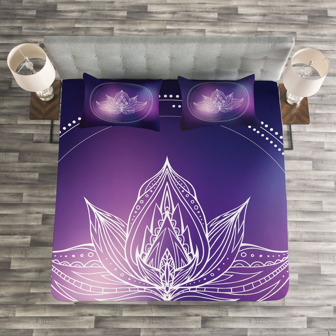 Gestepptes Bettdecken-Set, Lotus Flower Raum, Galaxy Mandala, Dunkel Violett Violett