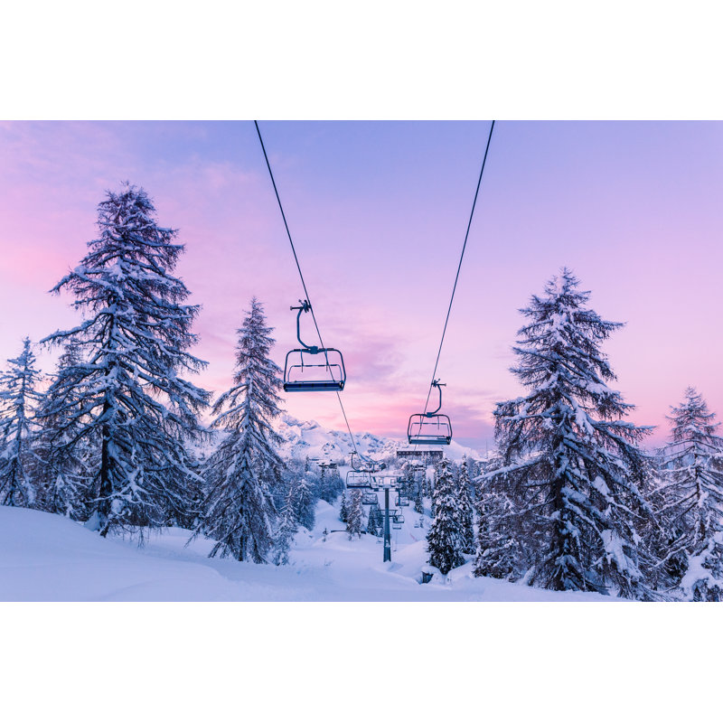 Winter Mountains Panorama With Ski Slopes And Ski Lifts by Remedios - Wrapped Canvas Print, 30cm H x 46cm W