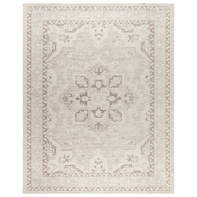 Taya Remy Transitional Oriental Medallion Border Cream Plush Polyester Area Rug