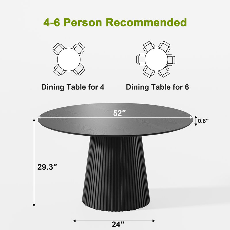 Solid Wood Round Pedestal Dining Table, 29.3" H x 52" L x 52" W, Black