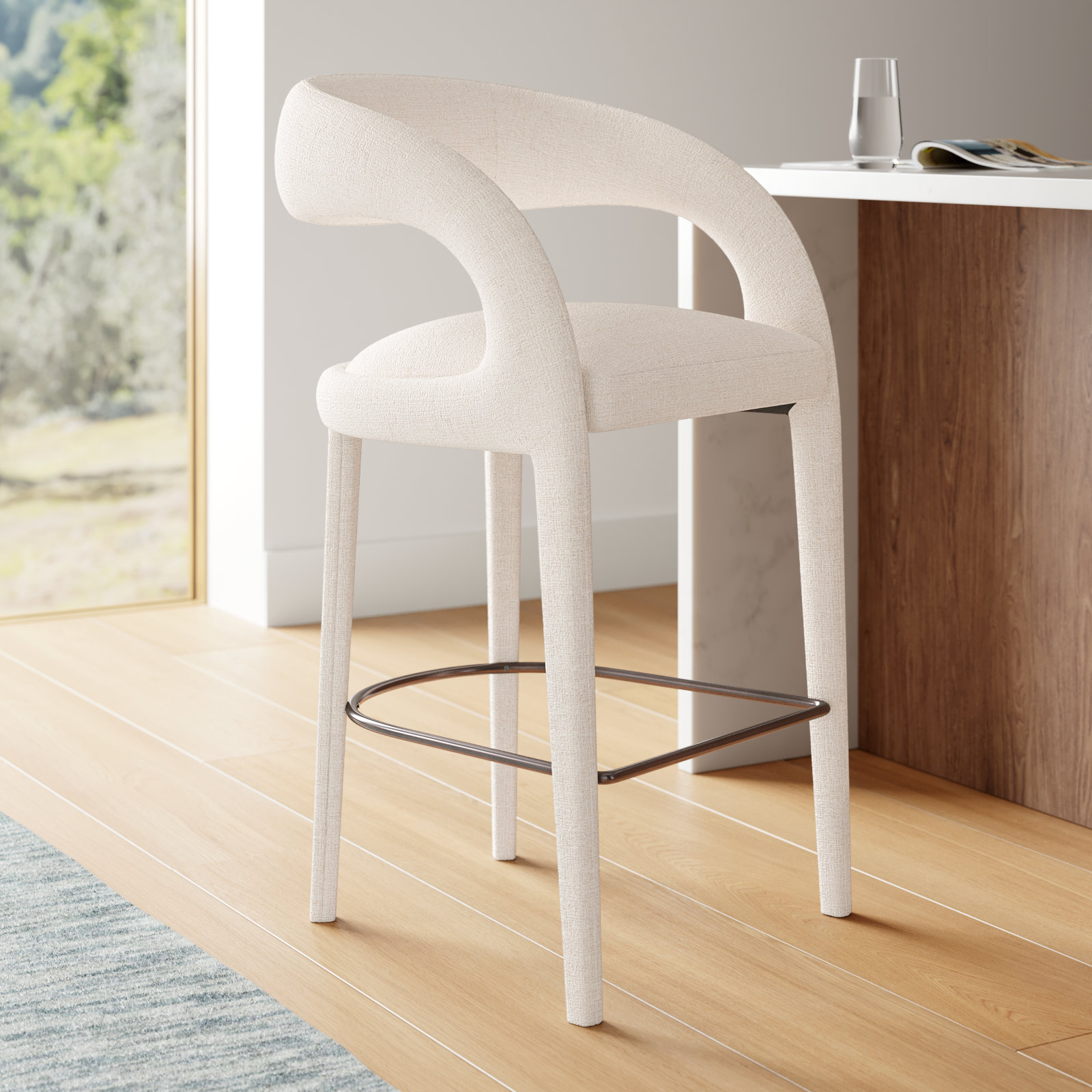 Geoffrey Bar and Counter Stool, Bar Stool (30.51" Seat Height), Omari Natural/Polyester Blend