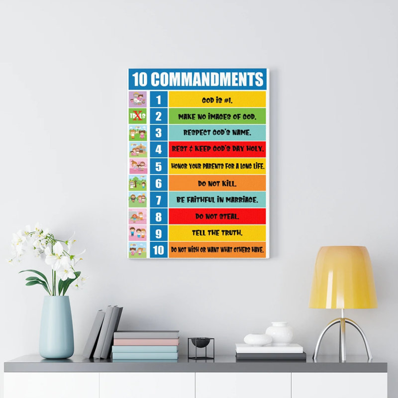 10 commandements pour enfants, H 24 po x l 18 po x P 1,25 po