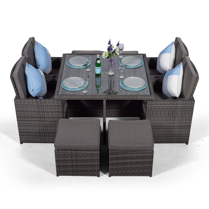 Nikolas 4 Seater Dining Set with Cushions and Parasol