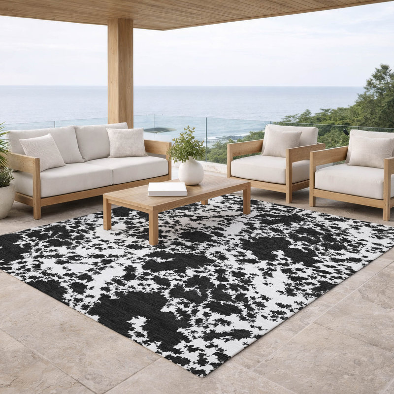 Machine Washable Indoor/Outdoor Chantille ACN2919 Abstract Rug, White, 5' x 7'6"