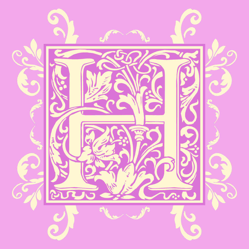 «Pink H», art textuel sur toile tendue, H 12 po x l 12 po