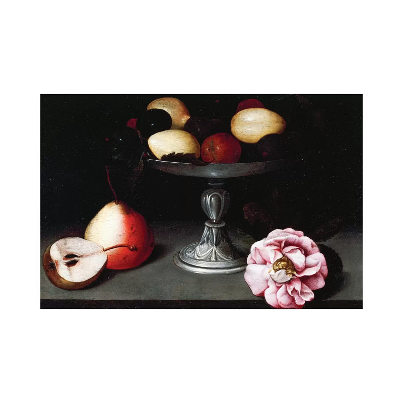 Stand With Plums, Pears And A Rose, C.1602 by Fede Galizia - Wrapped Canvas Painting, 20.32cm H x 30.48cm W  x 1.91cm D