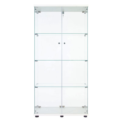 Led Strip Light Two Door Glass Cabinet Glass Display Cabinet With 4 Shelves