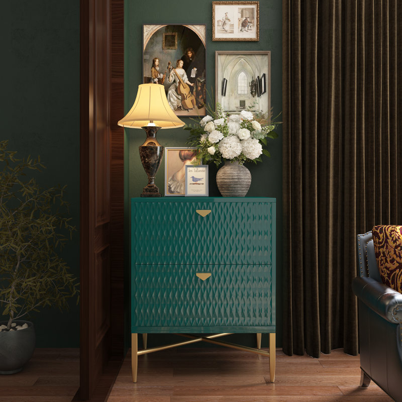 Table de chevet à 2 tiroirs en bois H 24,41 po x l 19,69 po x P 15,75 po JH022, Vert