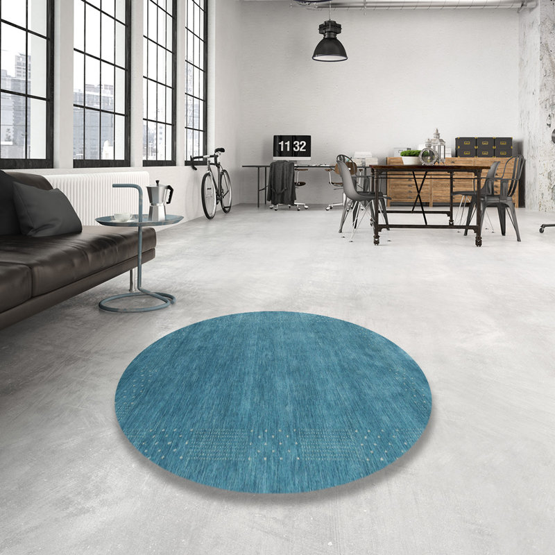Tapis de zone bleu contemporain, Rond 3 pi