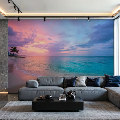 Peel and Stick Wallpaper Wall Mural Pink Sunset Wall Art Self Adhesive and Removable