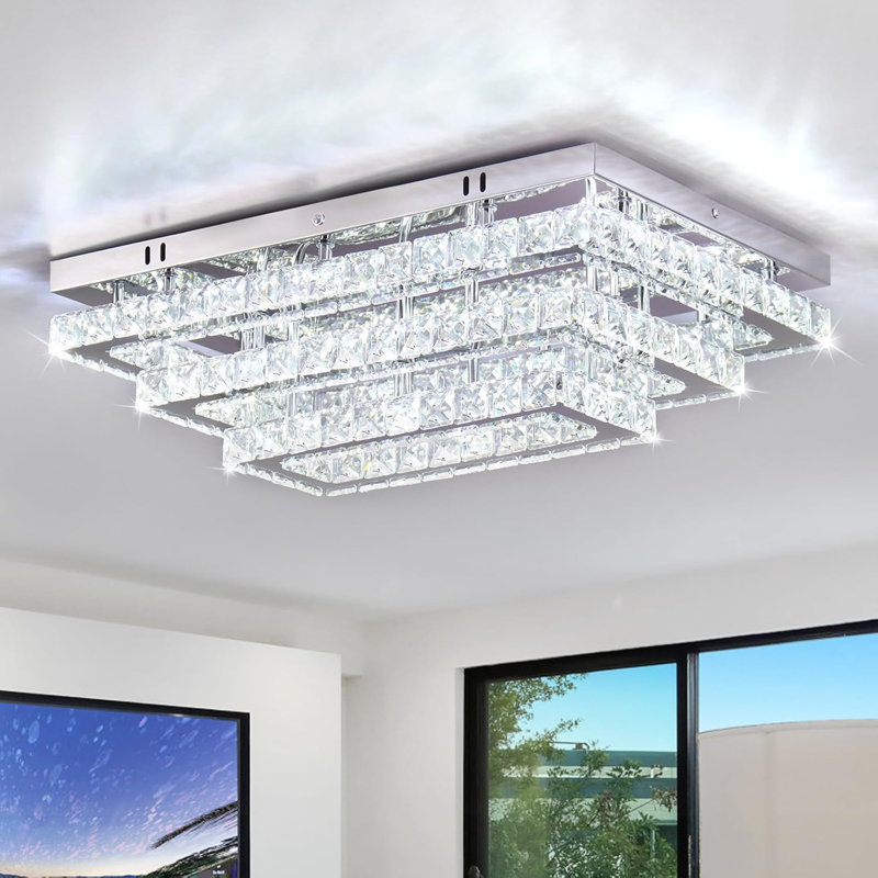 Modern Led Crystal Ceiling Light, Three-tier Rectangular, 2500k-6500k, 9120lm, Suitable For Living Rooms, Bedrooms, Kitchens, Balconies, Basements, And Offices, 20"*12.7" Ceiling Mount (adjustable Brightness/color Temperature)