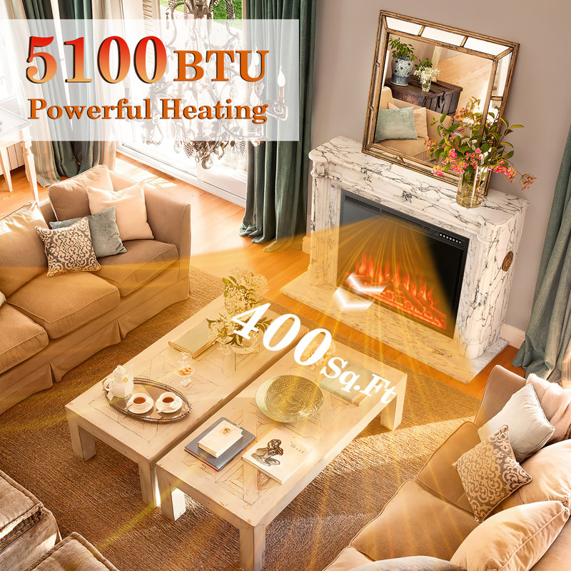Galeano 6.5'' W Black Electric Fireplace Insert with 5100 BTU, 26.02" H x 6.5" W x 34" D