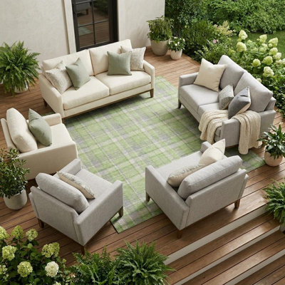 Tapis extérieur lavable antidérapant à carreaux vert et gris 10 pi x 14 pi