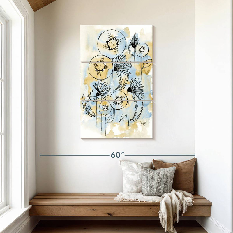 Fleurs jaunes et bleues II, H 45 po x l 28 po