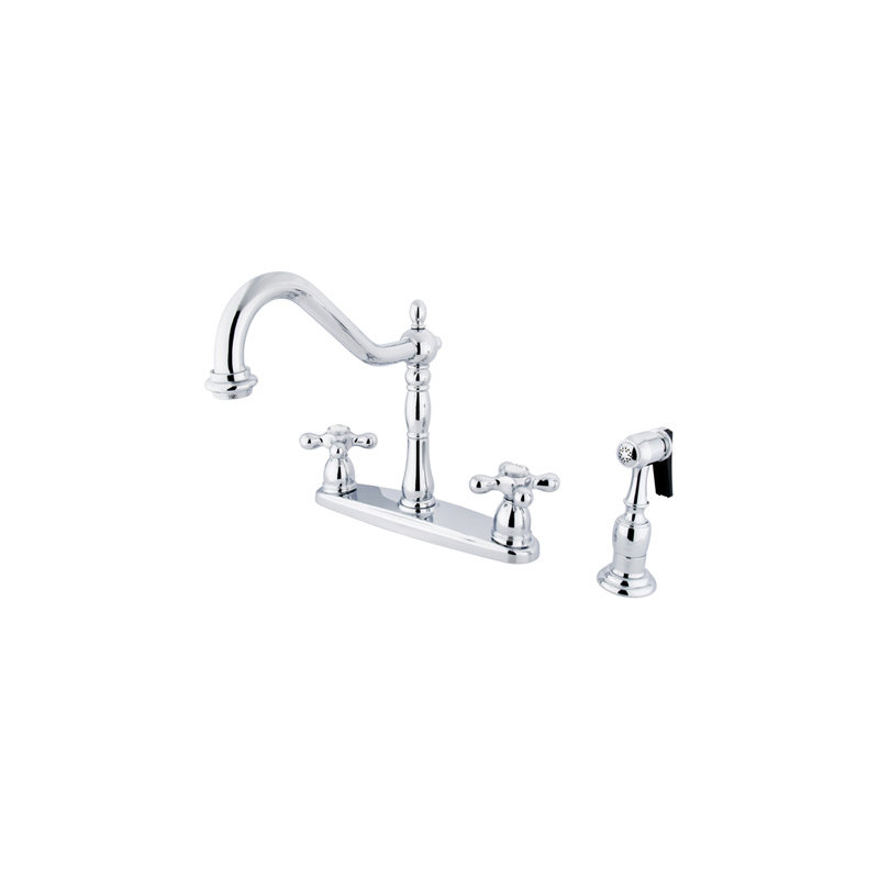 Heritage Touch Double Handle Kitchen Faucet with Side Spray, Polished Chrome