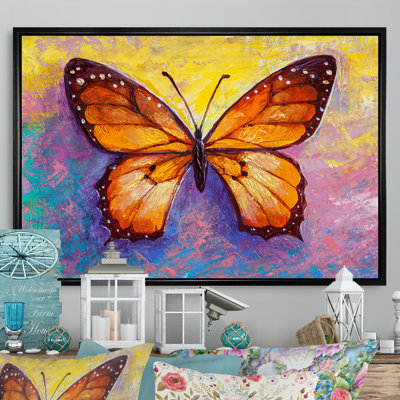 Orange, peinture abstraite papillon - reproduction d'art sur toile traditionnelle