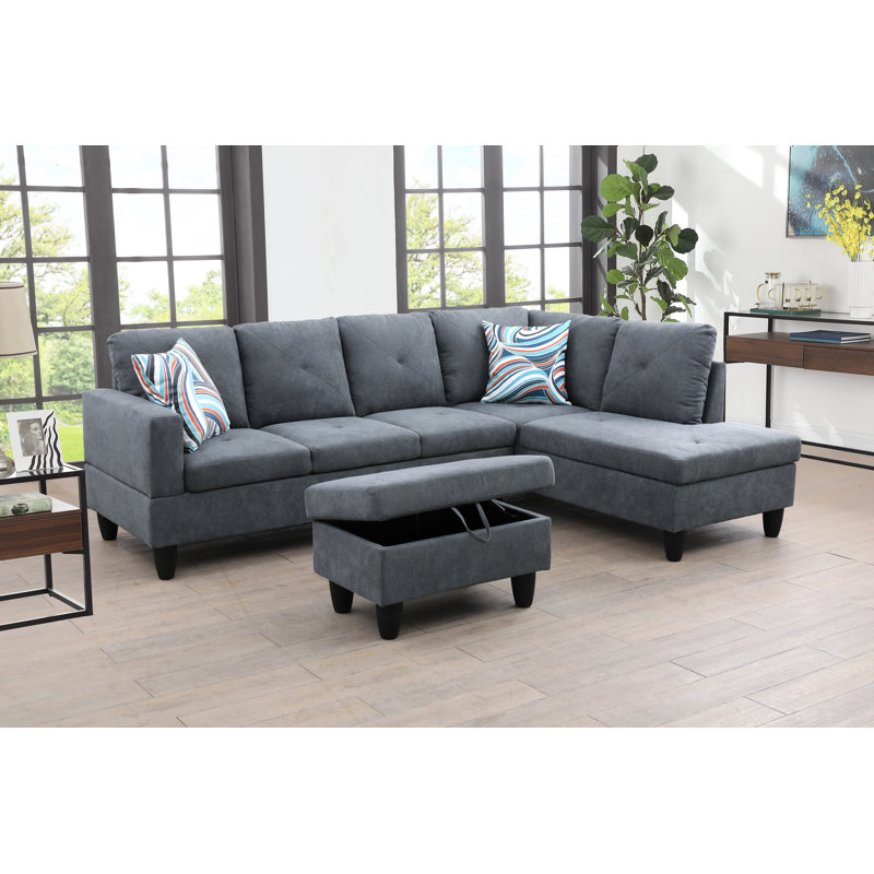 980-SCO-MICROFIBER Canapé et méridienne de 97,5 po de large avec repose-pieds, Accoudoir à droite (vu de face)