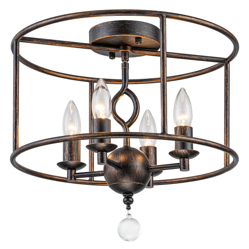 Plafonnier semi-encastré 4 lumières bronze antique