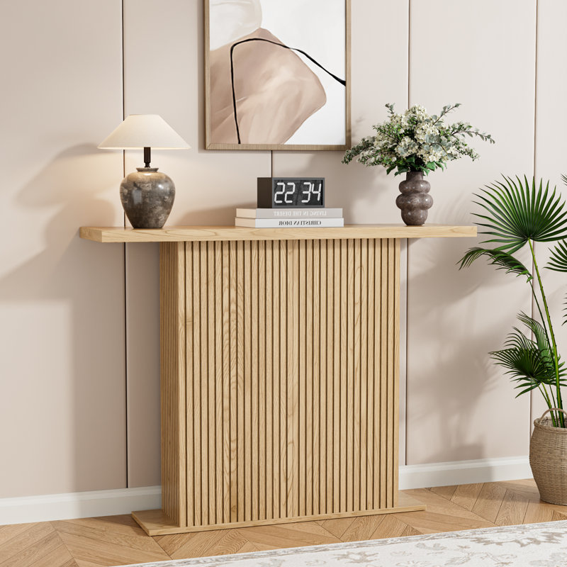 41.3'' Long Console Table, Fluted Wooden Sofa Table Behind The Couch, Mid Century Entryway Table, Natural