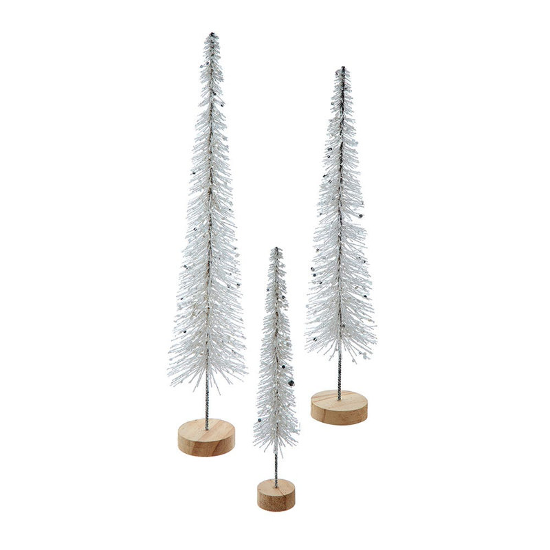 Kurt Adler Silver Glittered Miniature Tree Set, Silver