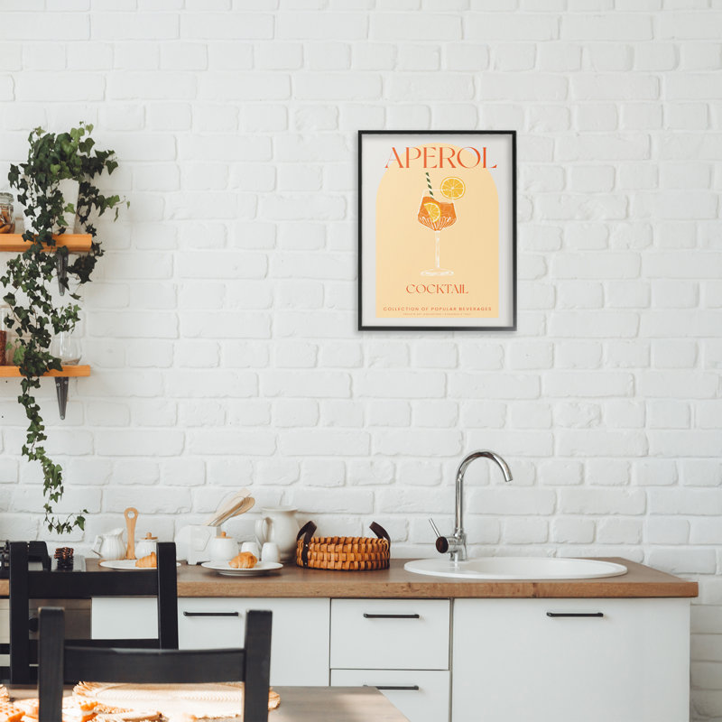 Giclée encadrée de style cocktail rétro Aperol, design par Lil 'Rue, H 14 po x l 11 po, Giclée encadrée noir minuit