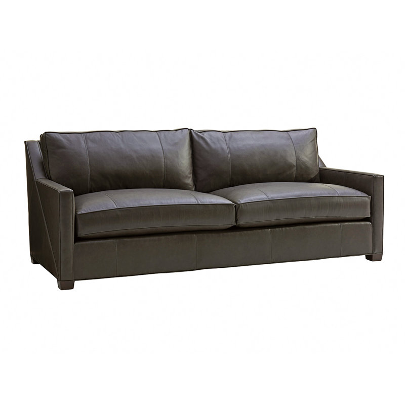 Midtown White Leather Pillow Back Sofa with Down Fill Cushions