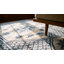 Geometric Star Pattern Antique White and Blue Color Cotton Agra Rug