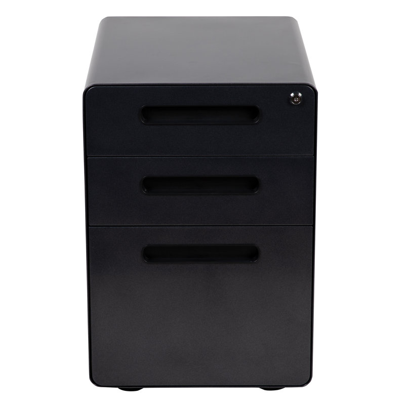 Concho Ergonomic 3-Drawer Mobile Locking Filing Cabinet Storage Organizer, Black