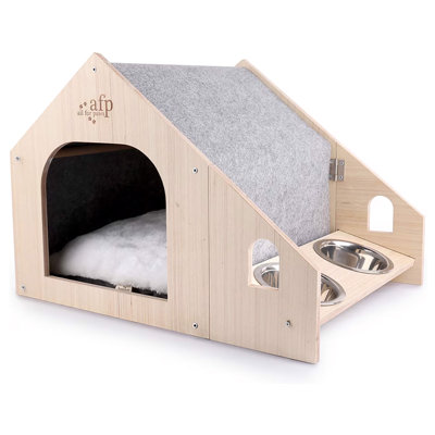 Maison féline classique avec bols d'alimentation Classic Comfort