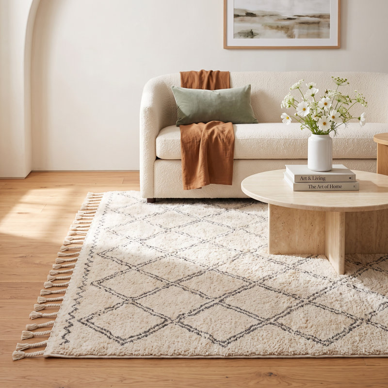 Venova Geometric Cotton Gray/CreamArea Rug, Rectangle 8' x 10'