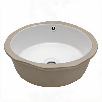 Lavabo de salle de bain rond en céramique blanche, encastré sous plan, 40,6 cm x 40,6 cm, avec trop-plein