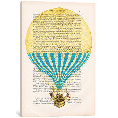«Vintage Paper Series: Deer in Air Balloon», impression sur toile