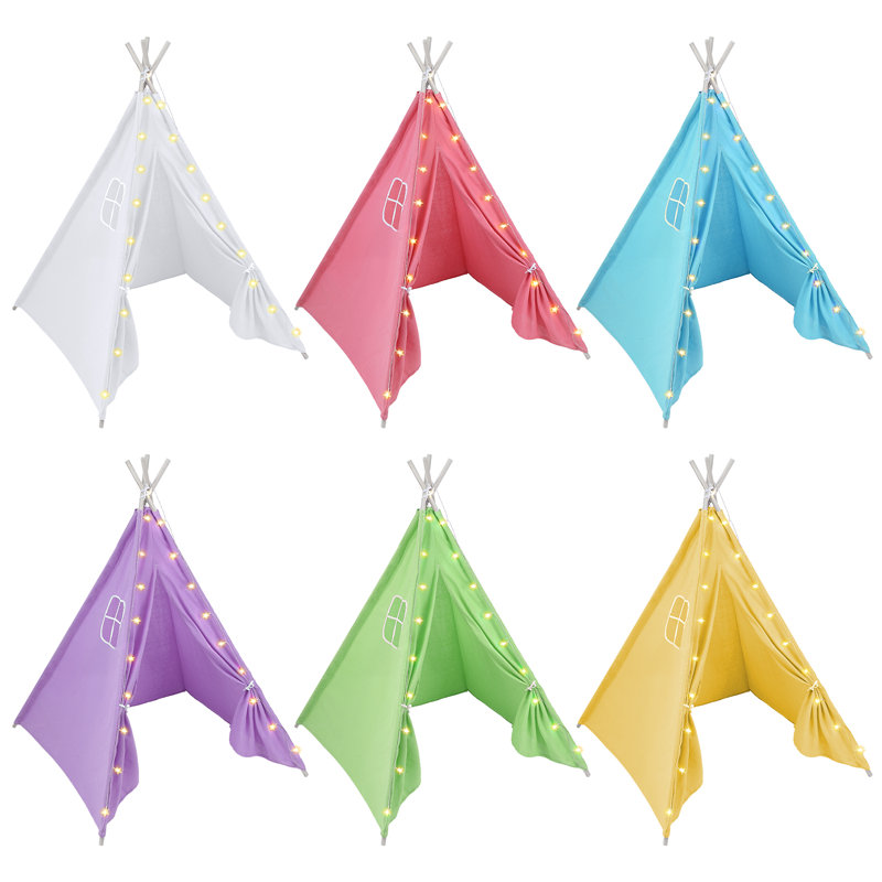 Ensemble de 6 tipis pour enfants, avec guirlandes lumineuses, en lin et coton, pliables, couleurs assorties, parfaits pour une soirée pyjama.