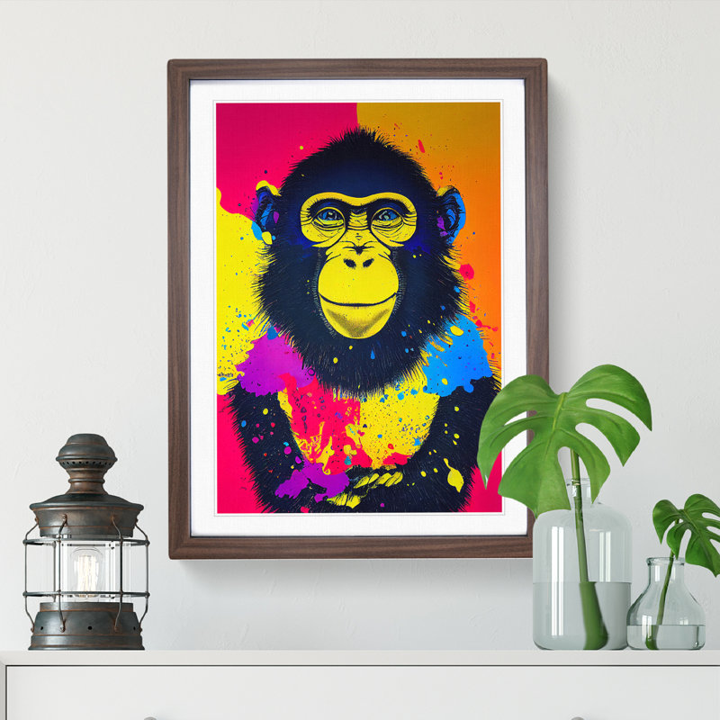 XV1022-4100X Splashed Monkey No.3 Abstract - Single Picture Frame Painting, 34cm H x 25cm W x 2cm D, Walnut