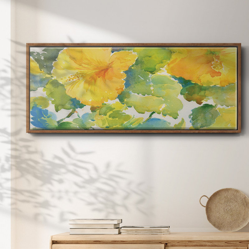 Citrus Hibiscus- Framed Canvas, 12" H x 30" W