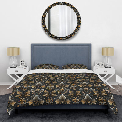 Ensemble de housse de couette à motif damas floral noir glamour II