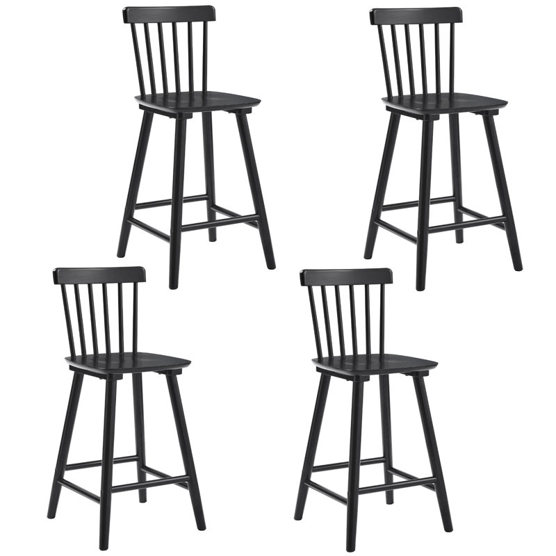 Solid Wood Counter Stool, Counter Stool (24" Seat Height), Black, 4