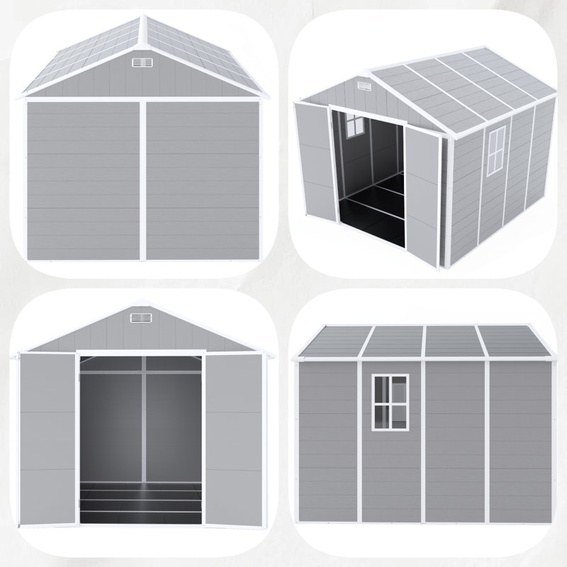 PP Resin Storage Shed, Waterproof, Rust & UV Proof, 12mm Thick PP Board, HD Window, Floor Included