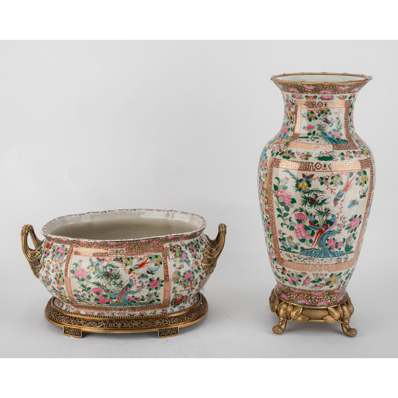 Rose Canton Porcelain Luxury Vase with Bronze Ormolu