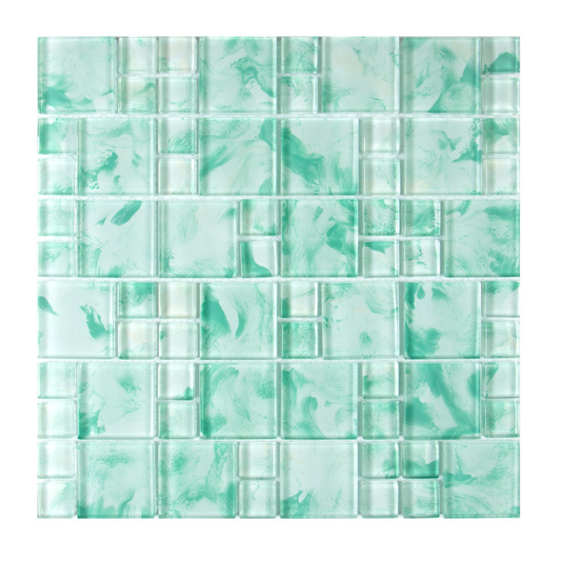 Carreau de mosaïque en verre piscine, Turquoise / bleu / argent